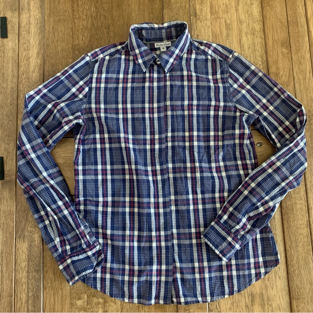 STEVEN ALAN FLY SHIRT Plaid Long Sleeve Button Down Sz P / 00